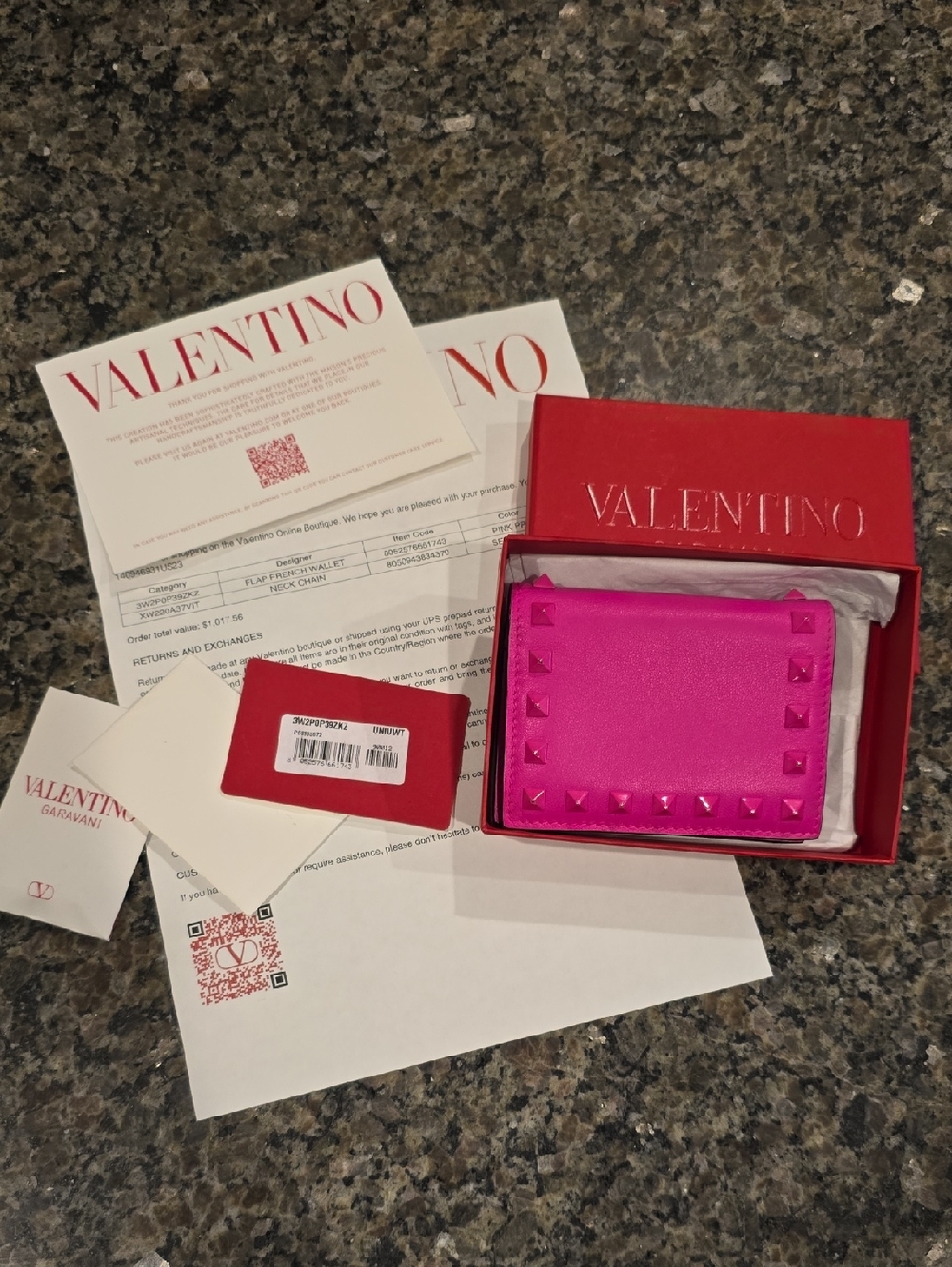 Valentino Hot Pink Rockstud Leather Wallet